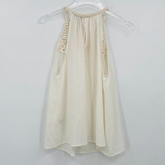 Joie Size Small Ivory Montara Knotted Macrame Silk Tank Top Blouse - Picture 9 of 12